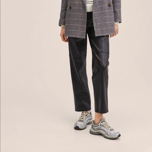 Mango Leather-Effect Elastic Waist Trousers